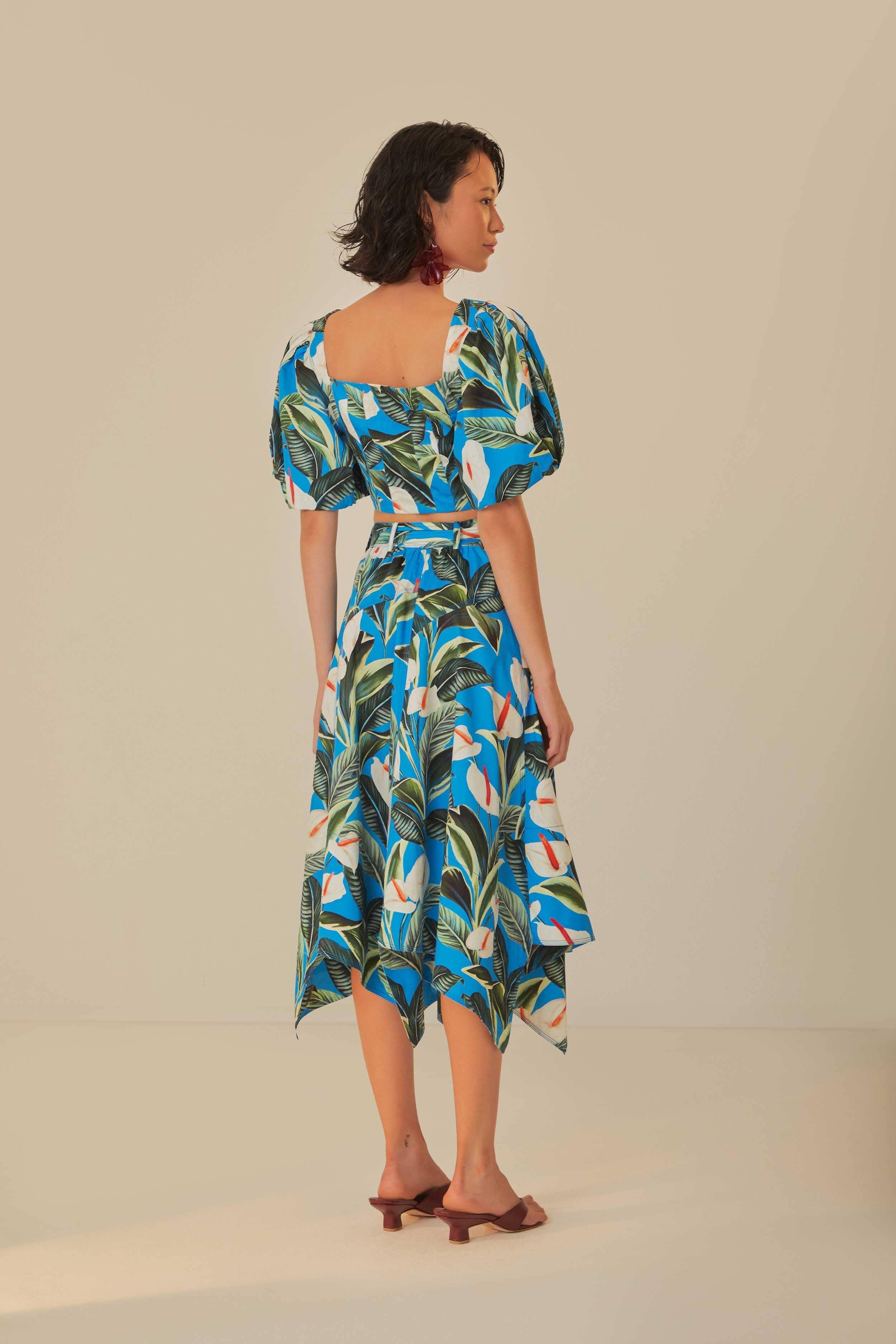 Blue Anthurium Garden Asymmetric Midi Skirt Product Image