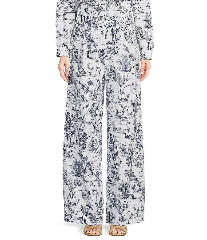 J.McLaughlin Pasha Cotton Poplin Toile Print Coordinating Pull-On Wide-Leg Pants Product Image