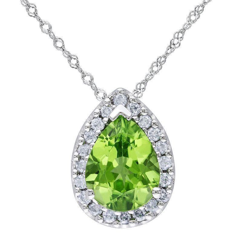 Stella Grace 14k White Gold Peridot & 1/5 Carat T.W. Diamond Halo Pendant Necklace, Womens 14k Gold Product Image