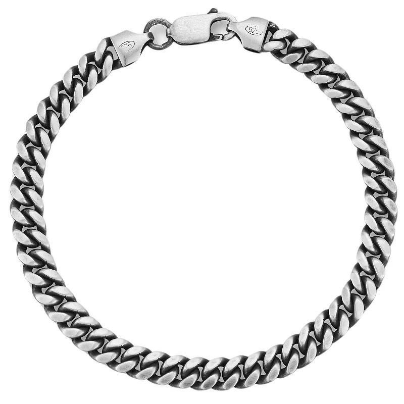 Menster Sterling Silver Oxidized 6 mm Curb Chain Bracelet, Mens Black Product Image