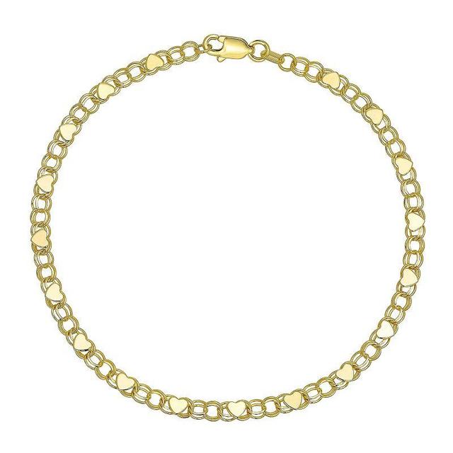 10k Gold 3.5 mm Heart Link Bracelet, Womens Product Image