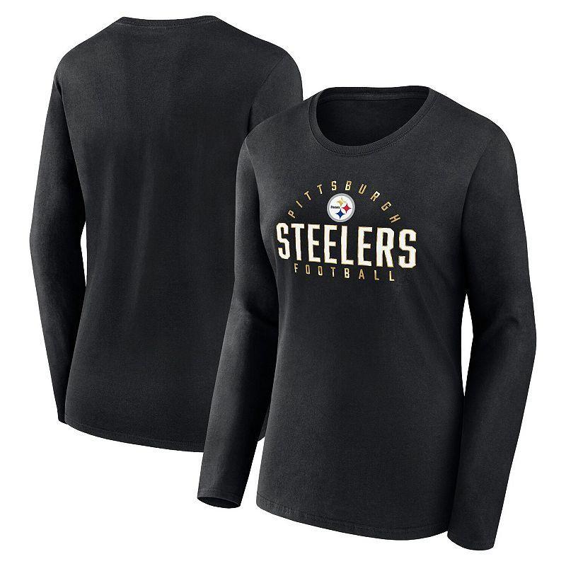 Womens Fanatics Branded Black Pittsburgh Steelers Plus Size Foiled Play Long Sleeve T-Shirt Product Image