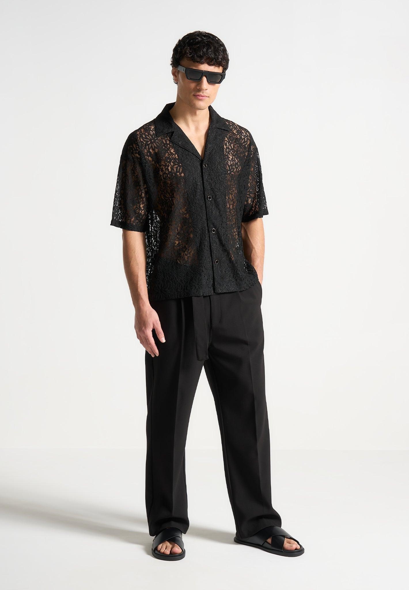 Boxy Lace Revere Shirt - Black Male Product Image