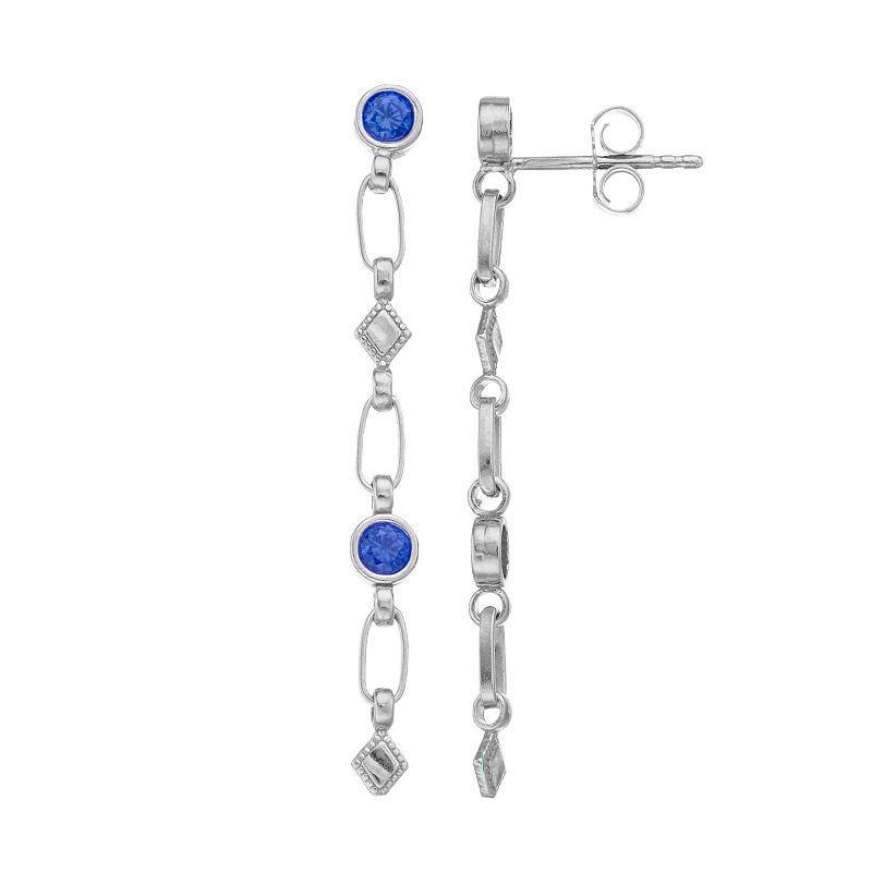 Kristen Kesho Sterling Silver Lab-Created Sapphire Rhombus Link Drop Earrings, Womens, Gold Tone Product Image