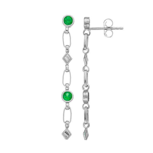 Kristen Kesho Sterling Silver Lab-Created Emerald Rhombus Link Drop Earrings, Womens Product Image