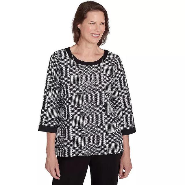 Petite Alfred Dunner Houndstooth Textured Top, Womens Product Image