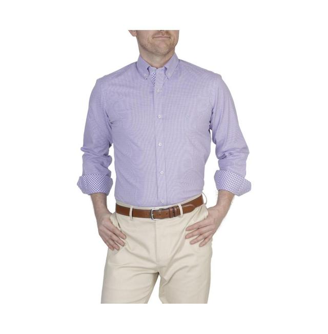 Mens Mini Gingham Cotton Stretch Long Sleeve Shirt Product Image