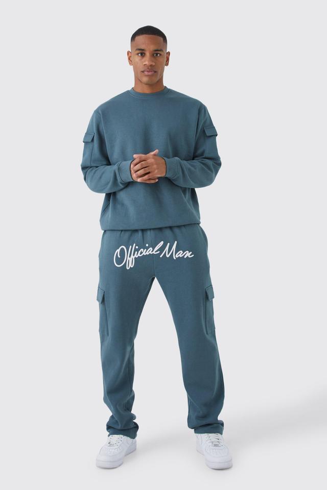 Cargo Pocket Crotch Sweatshirt & Jogger Set | boohooMAN USA Product Image