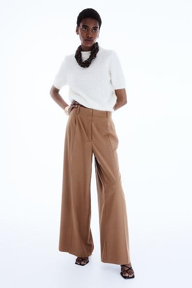 Wide-Leg Twill Pants Product Image