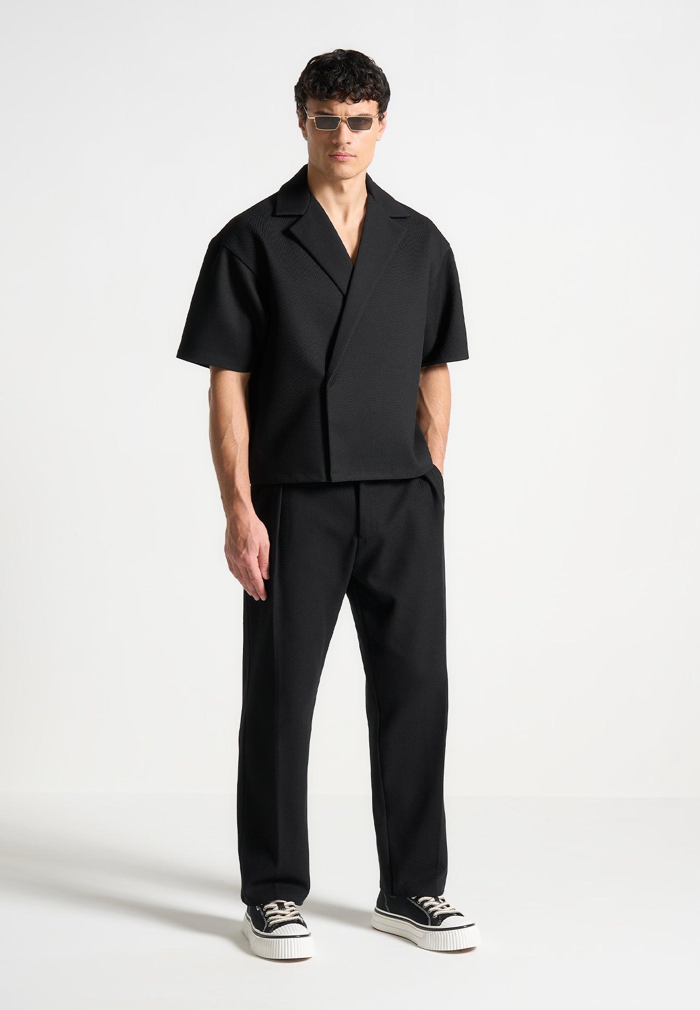 Boxy Twill Double Breasted Shirt - Black Male Product Image