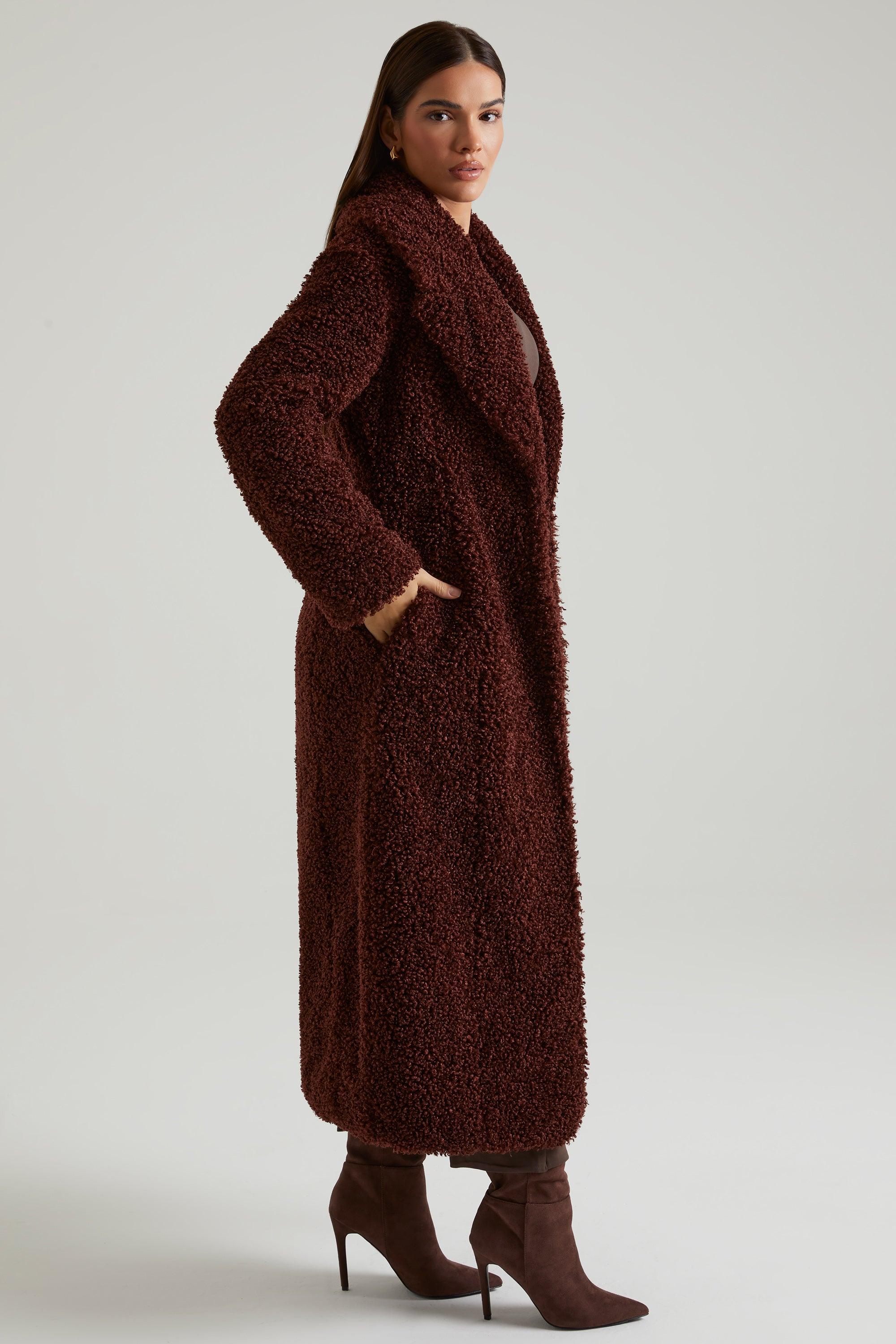 Long Shearling Coat in Brown Product Image