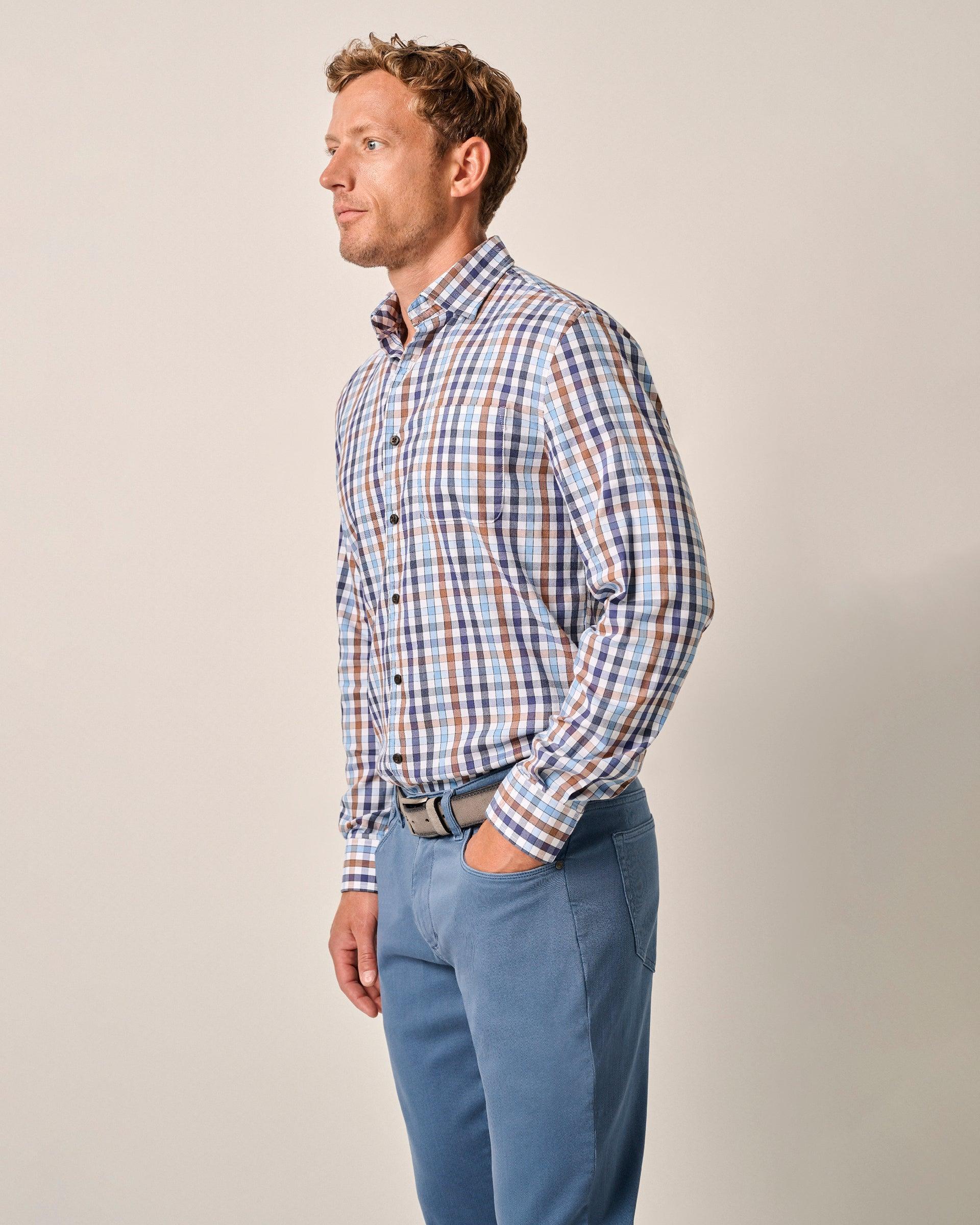 Tucked Cotton Blend Button Up Shirt - Dartmouth Male Product Image