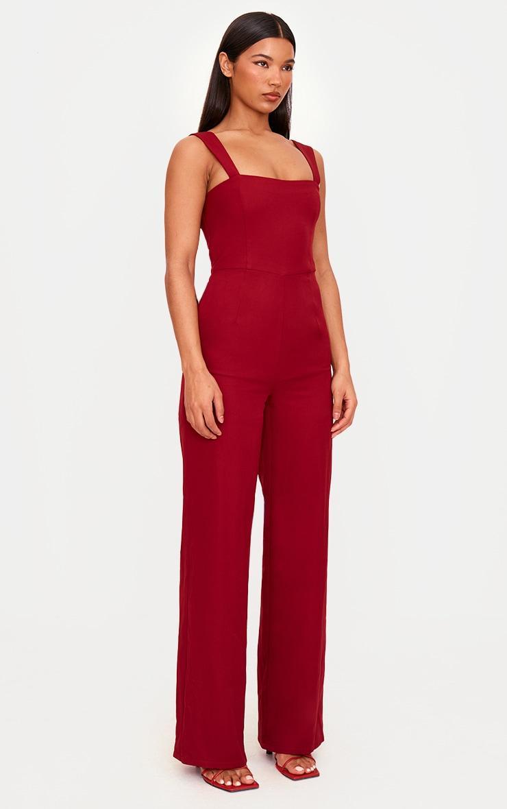 Burgundy Woven Cut Out Bow Detail Jumpsuit Product Image