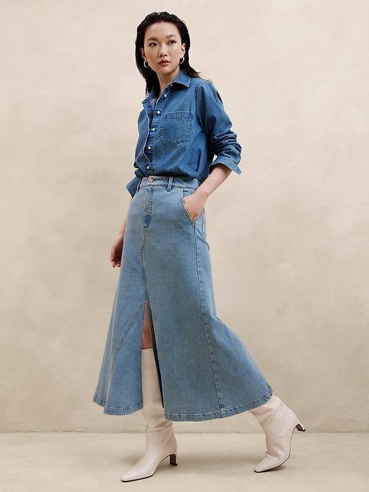 Center Split Classic Denim Maxi Skirt product image