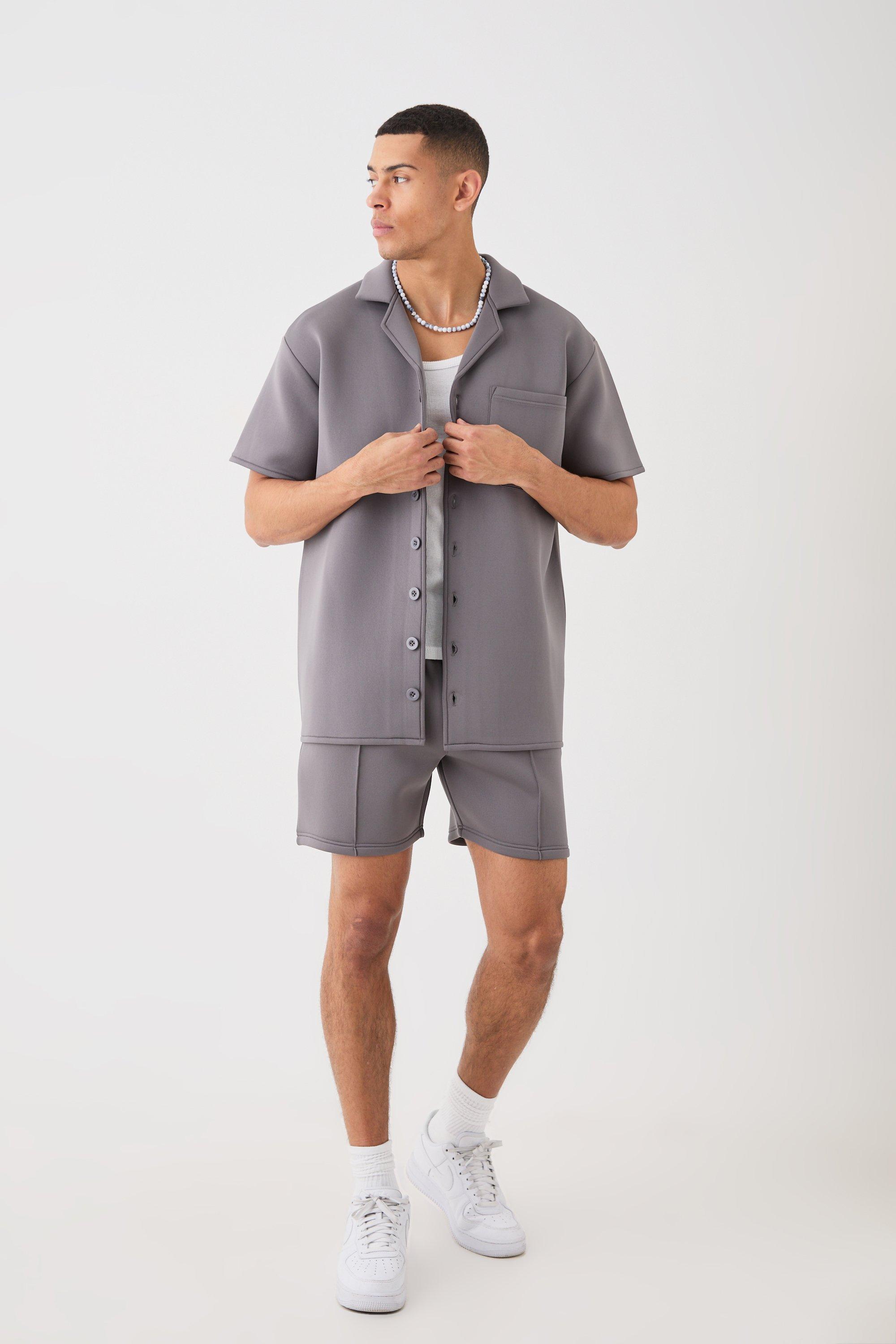 Bonded Scuba Oversized Shirt And Short Set | boohooMAN USA Product Image