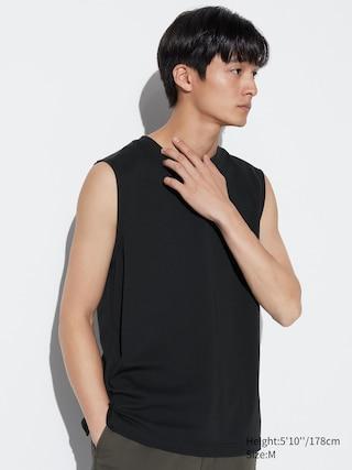 Mens Airism Cotton Sleeveless T-Shirt with Quick-Drying Black XL UNIQLO US Product Image