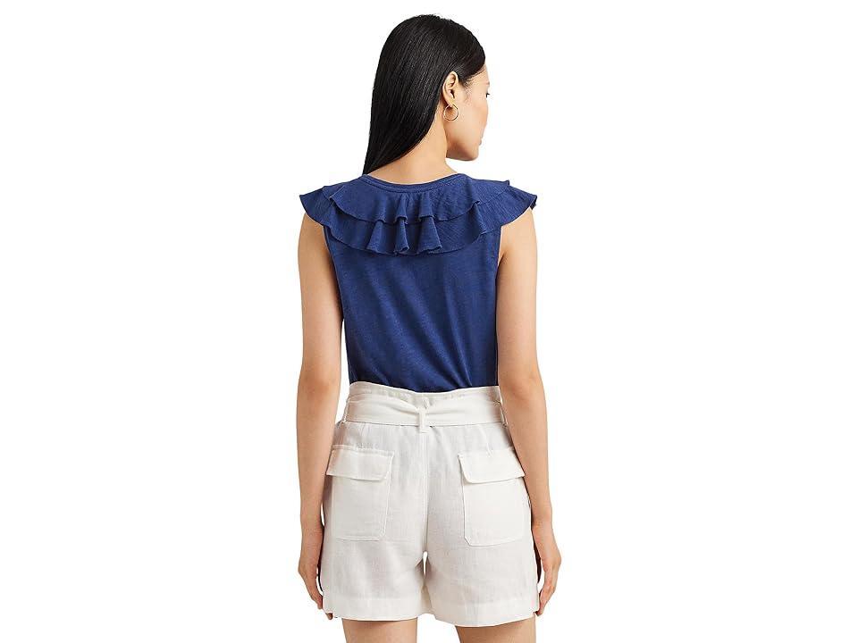 Lauren Ralph Lauren Ruffle Trim Slub Jersey Sleeveless Tee (Indigo Sail) Women's Clothing Product Image