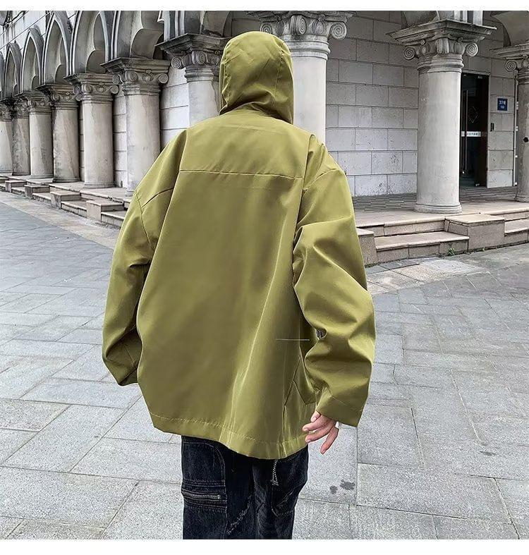 Plain Hooded Zip-Up Jacket Product Image