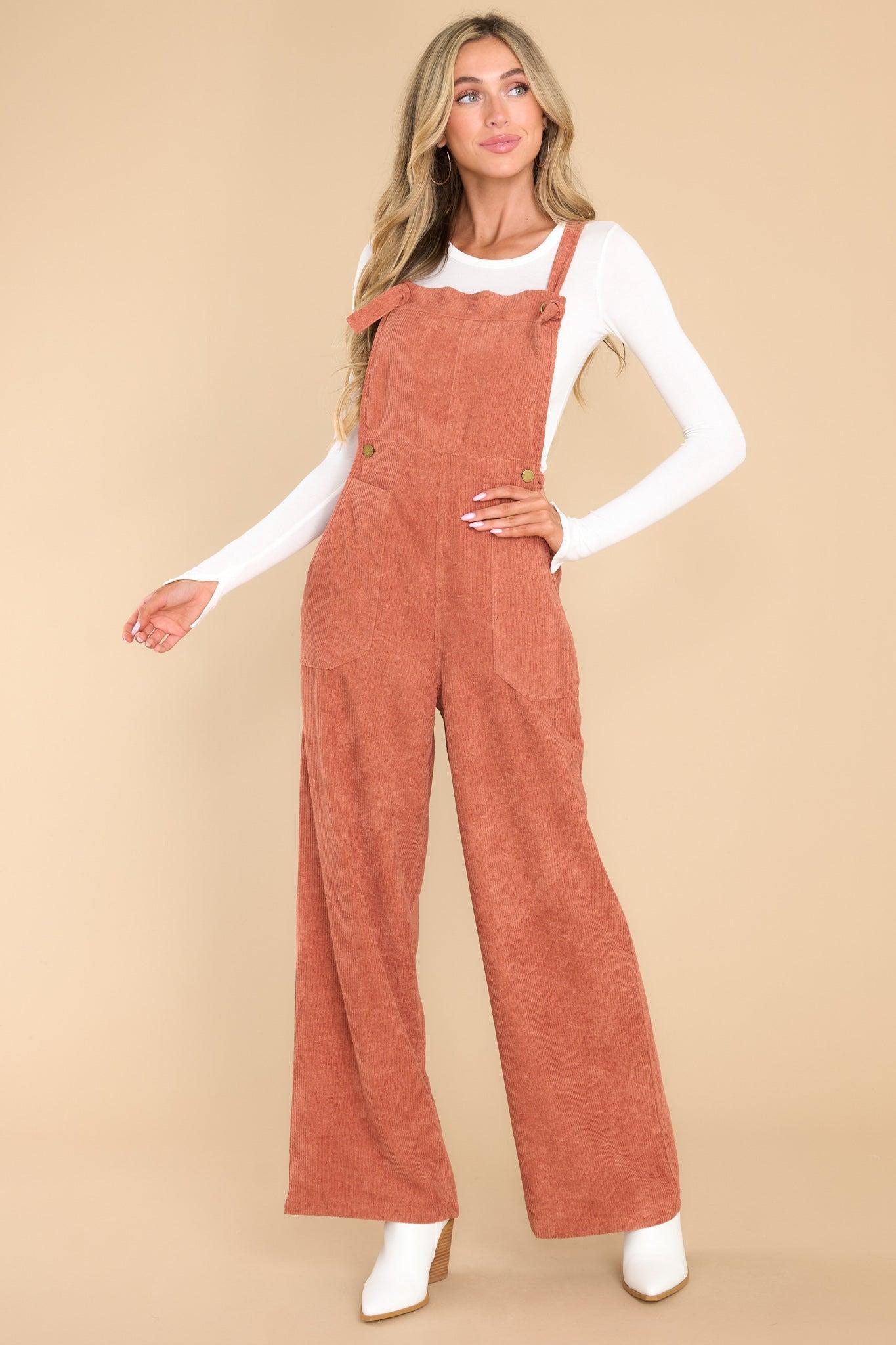 Stay Kind Terracotta Corduroy Overalls Orange Product Image