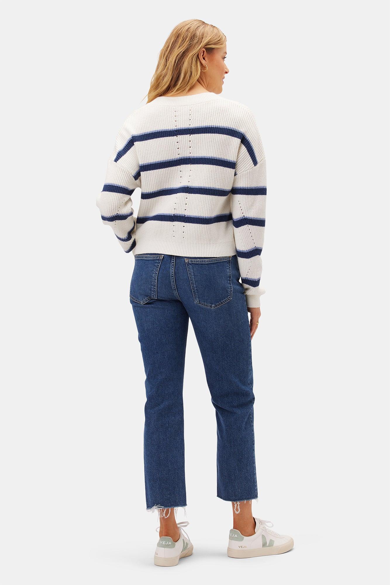 Emma Striped Sweater - Ivory Navy Blue Stripe Product Image