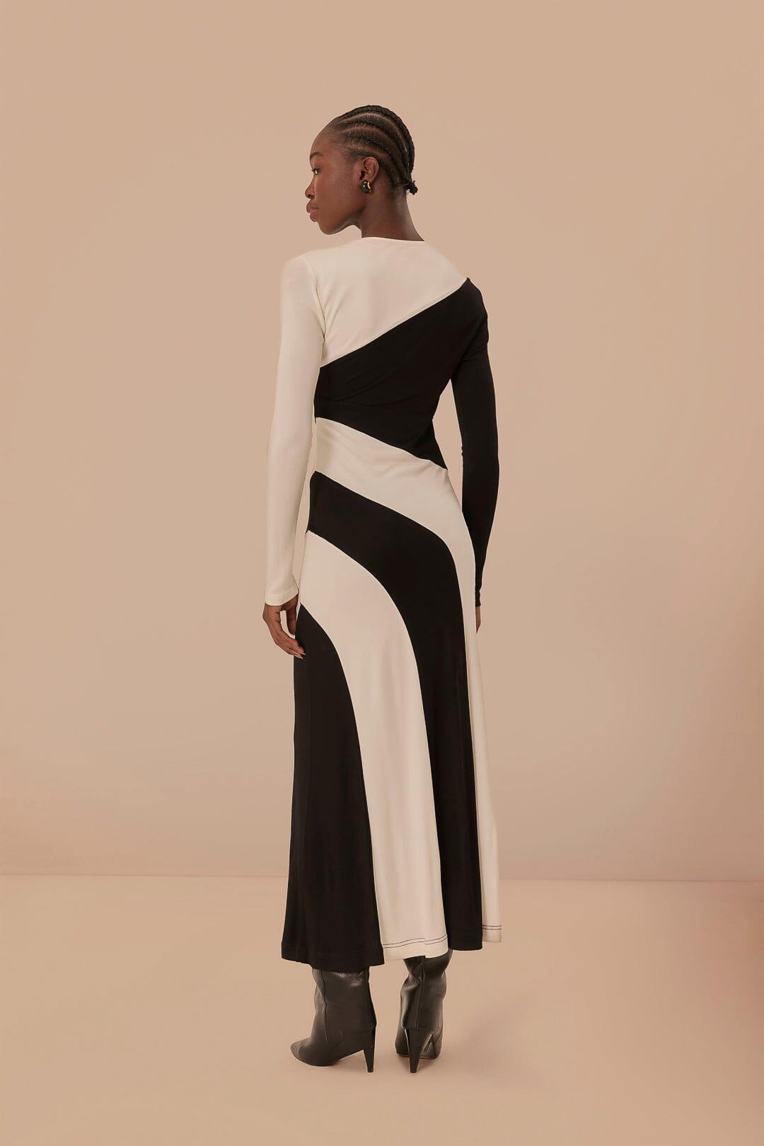 Black And White Cut-Out Long Sleeve Midi Dress Product Image