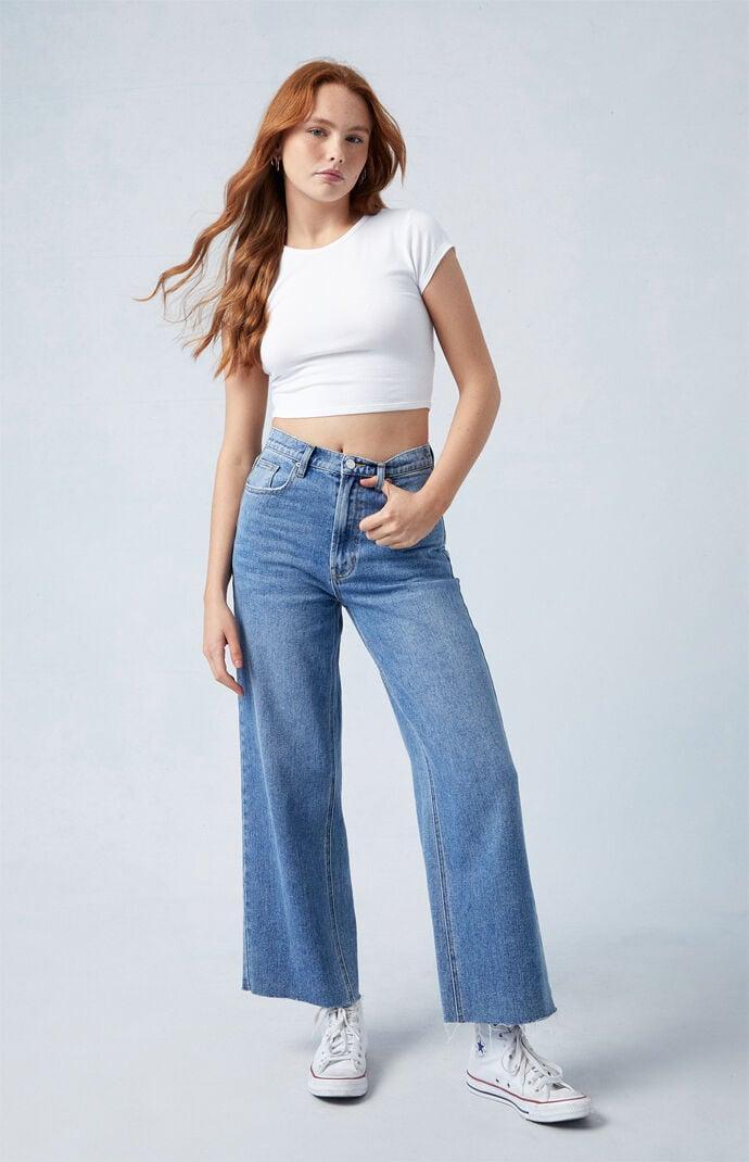 Womens Cropped Wide Leg Jeans - Product Image