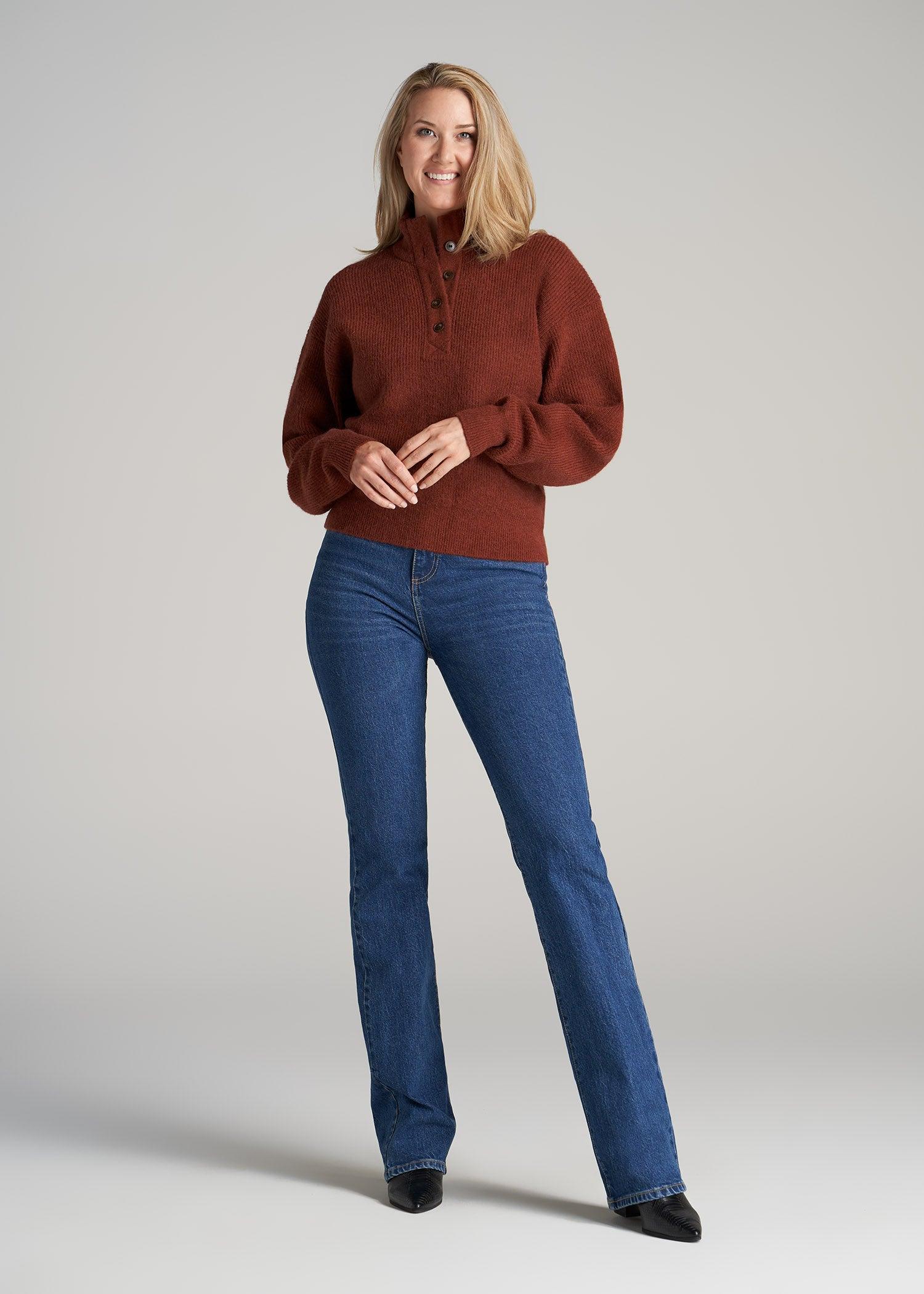 Button Front Mock Neck Sweater for Tall Women in Copper Female Product Image