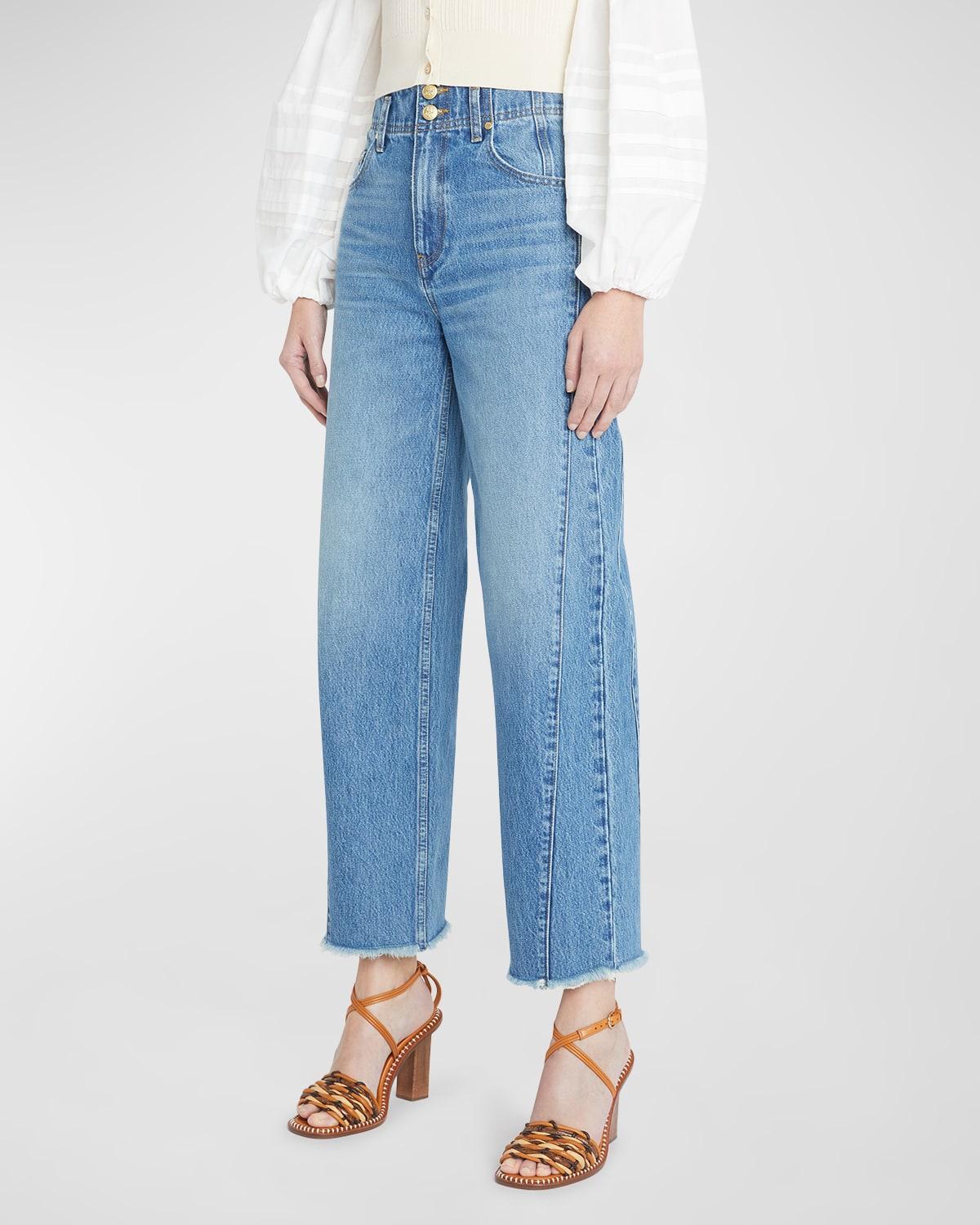 The Thea Frayed-Cuffs Cropped Straight-Leg Denim Jeans Product Image