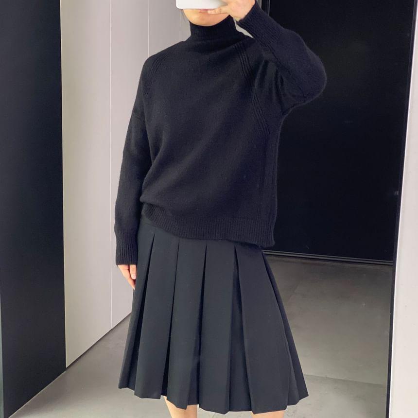 Turtleneck Plain Oversized Sweater Product Image