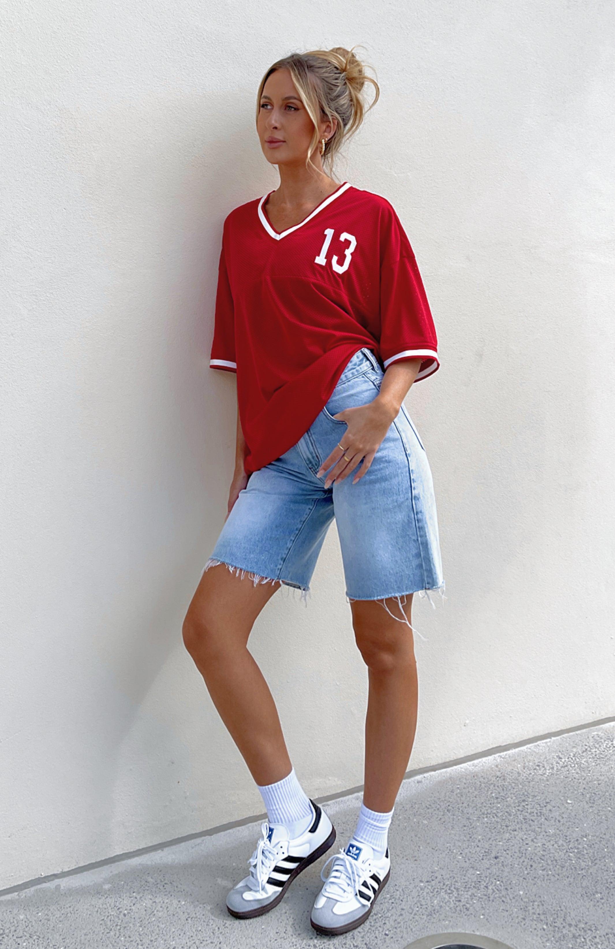 Moves To Make Oversized Sports Tee Red Product Image