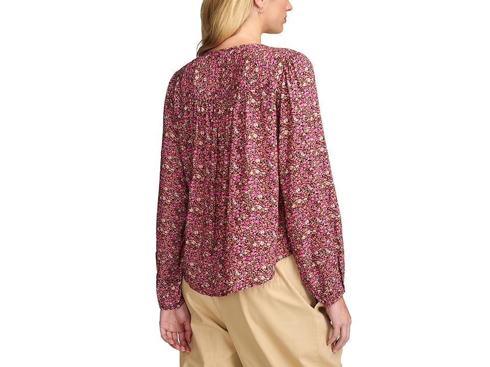 Lucky Brand Printed Button Down Pintuck Top (Rum Raisin) Women's Clothing Product Image