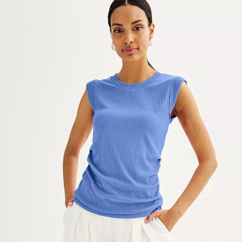 Womens Nine West Short Cap Sleeve Ribbed Crewneck Top Product Image