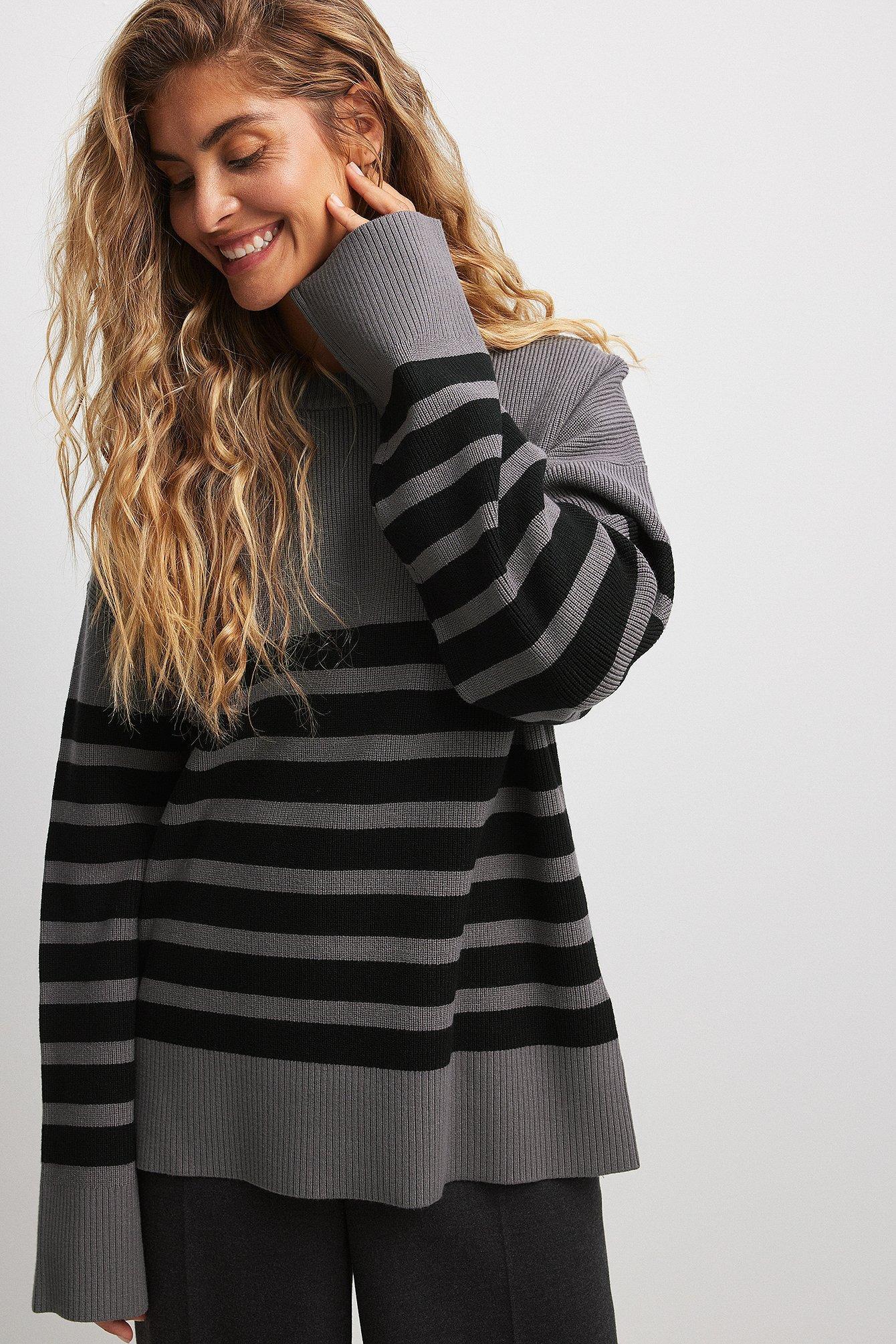 Round Neck Striped Knitted Sweater Product Image