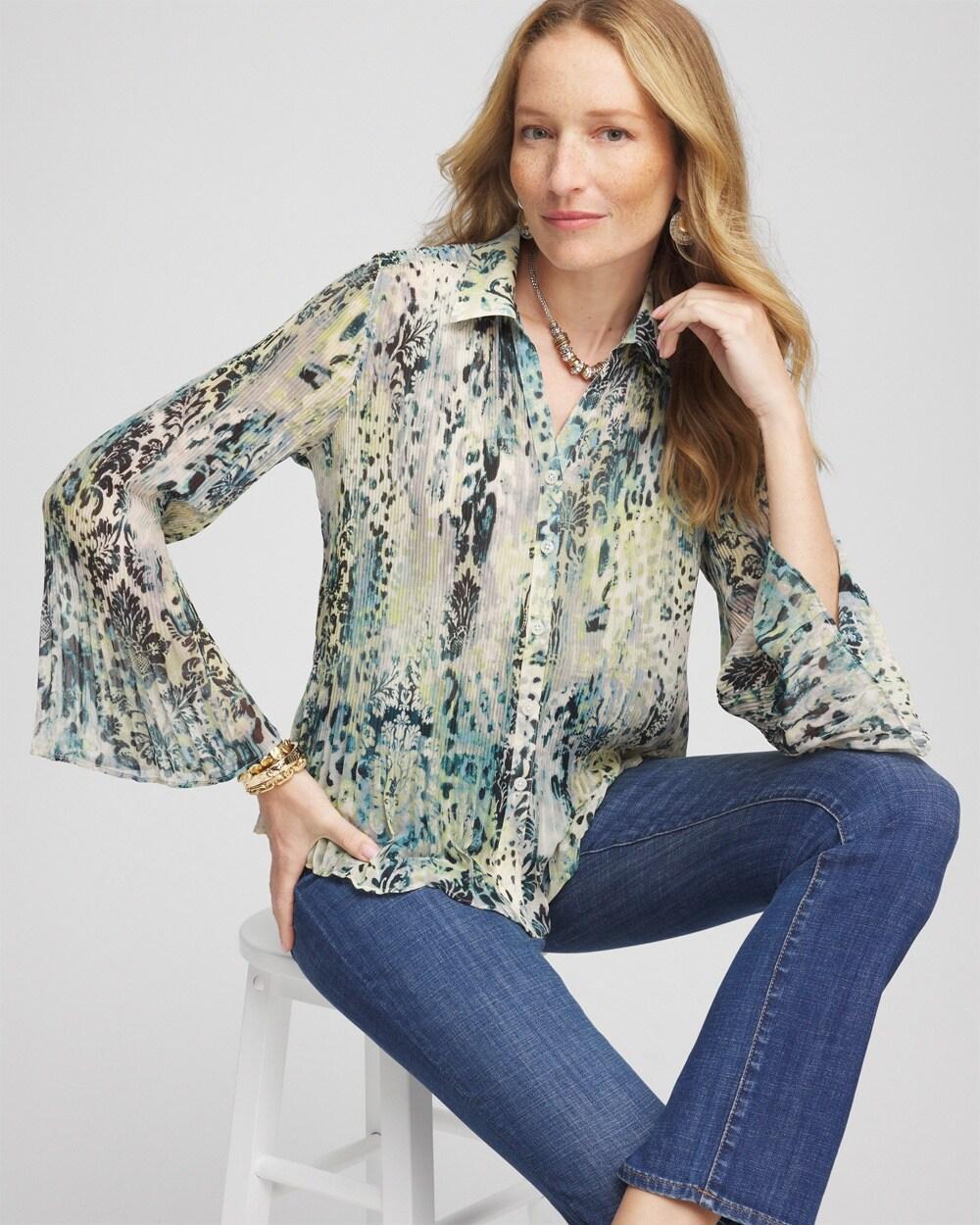 Animal Print Pleated Blouse Product Image