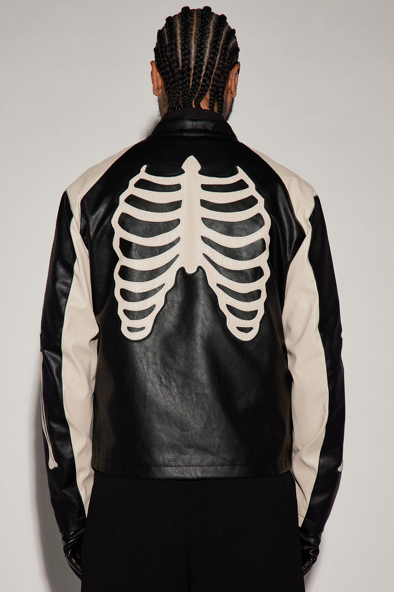 Bones Faux Leather Motocross Jacket - Black Product Image