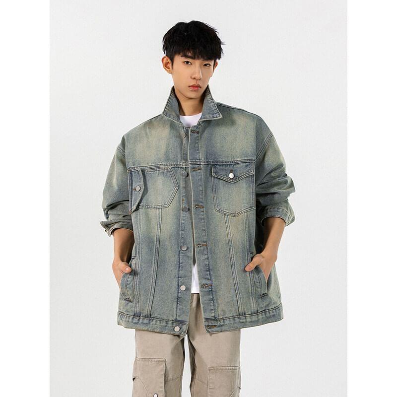 Washed Hooded Button-Up Denim Jacket Product Image