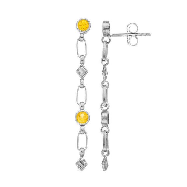 Kristen Kesho Sterling Silver Lab-Created Yellow Sapphire Rhombus Link Drop Earrings, Womens, Grey Product Image