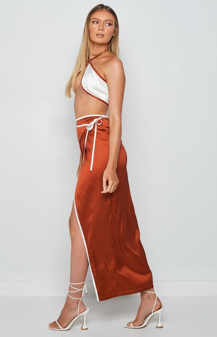 Lou Wrap Maxi Skirt Brown Product Image