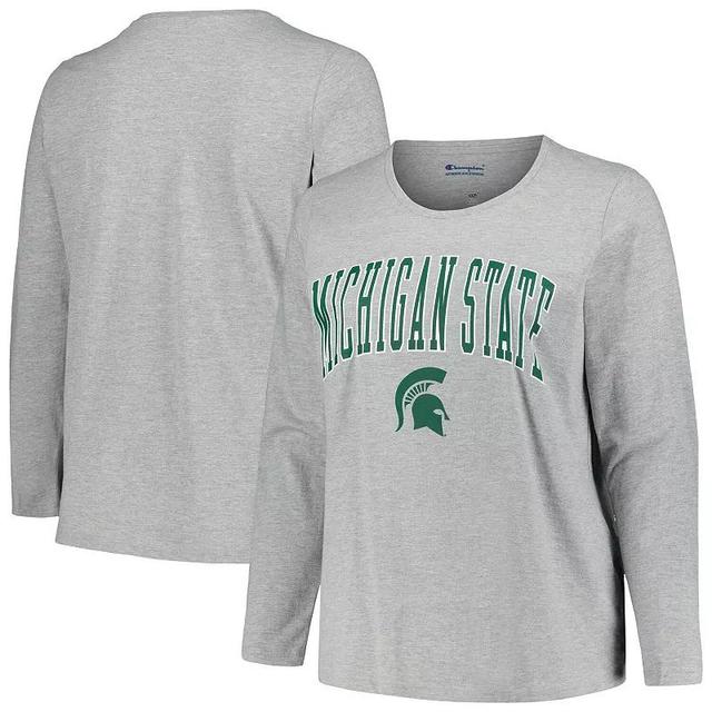 Womens Profile Heather Gray Michigan State Spartans Plus Size Arch Over Logo Scoop Neck Long Sleeve T-Shirt Product Image