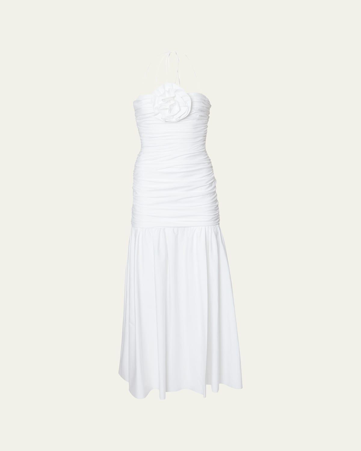 Carolina Herrera - Ruched Cotton-Blend Halter Maxi Dress - WhiteModa Operandi Product Image