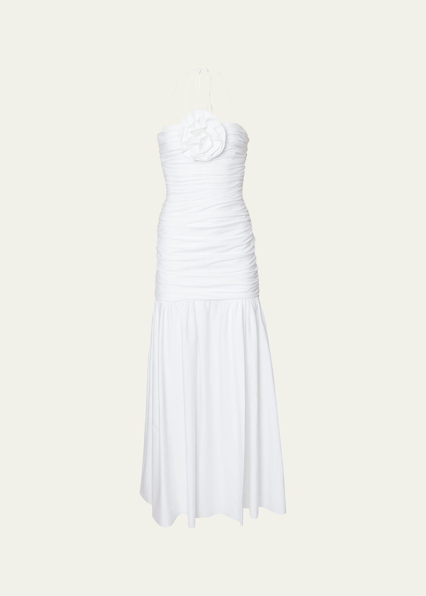 Carolina Herrera - Ruched Cotton-Blend Halter Maxi Dress - WhiteModa Operandi Product Image