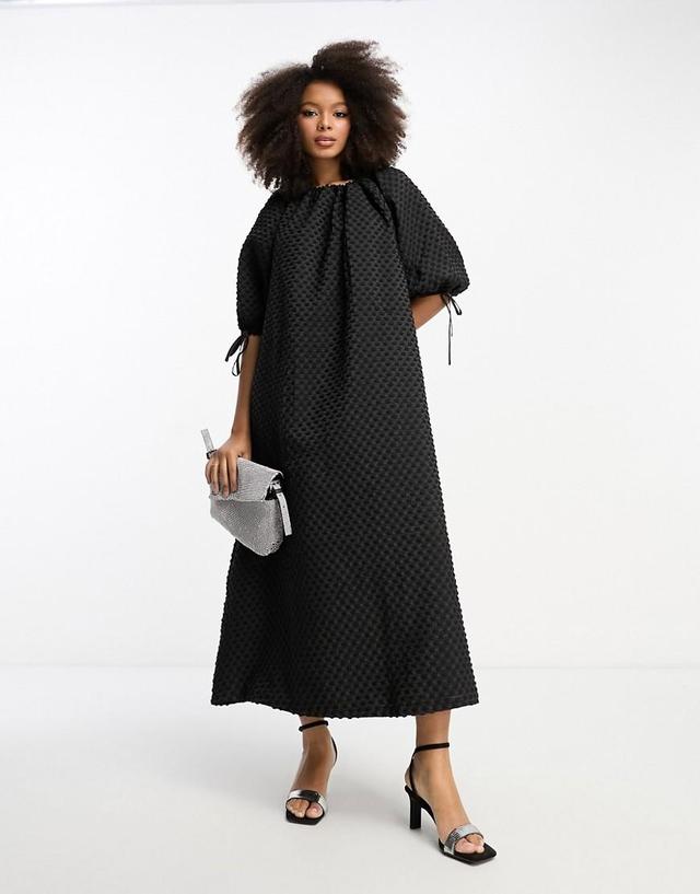 ASOS DESIGN textured midi smock dress with gathered neck Product Image