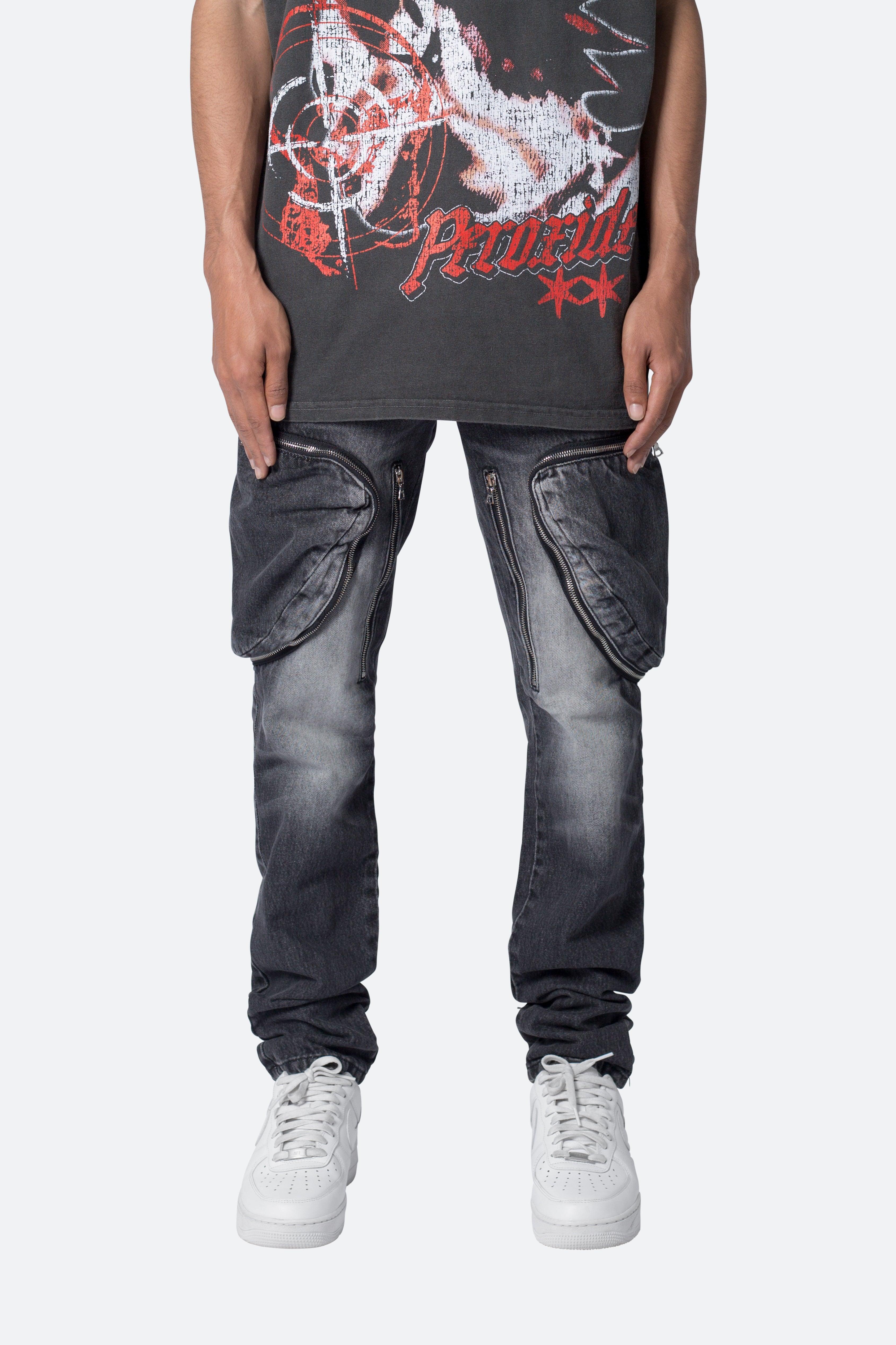 Zipper Inseam Cargo Denim - Washed Black Product Image