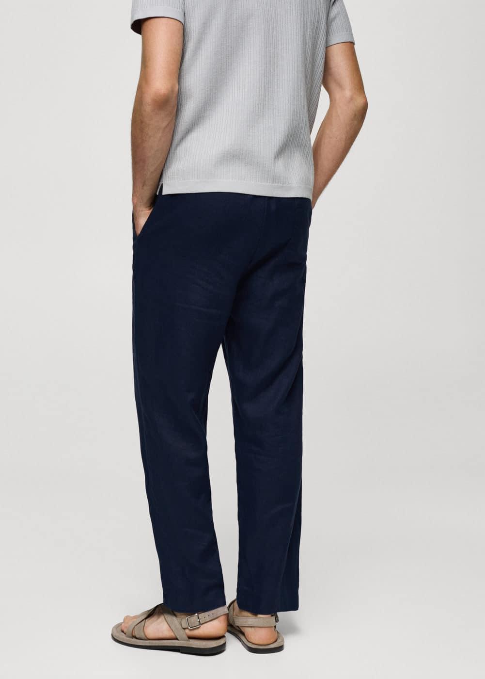 MANGO MAN - 100% linen pants with drawstring navyMen Product Image