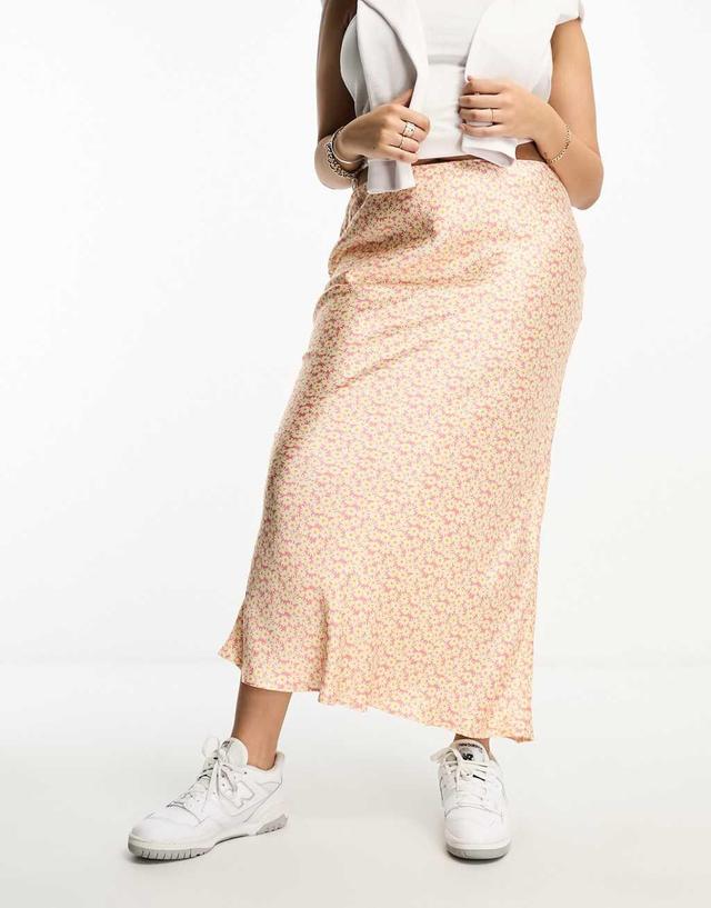 River Island Plus satin maxi skirt in light pink Product Image