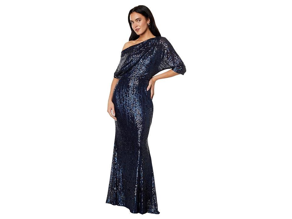 Betsy & Adam Sequin One-Shoulder Gown Product Image