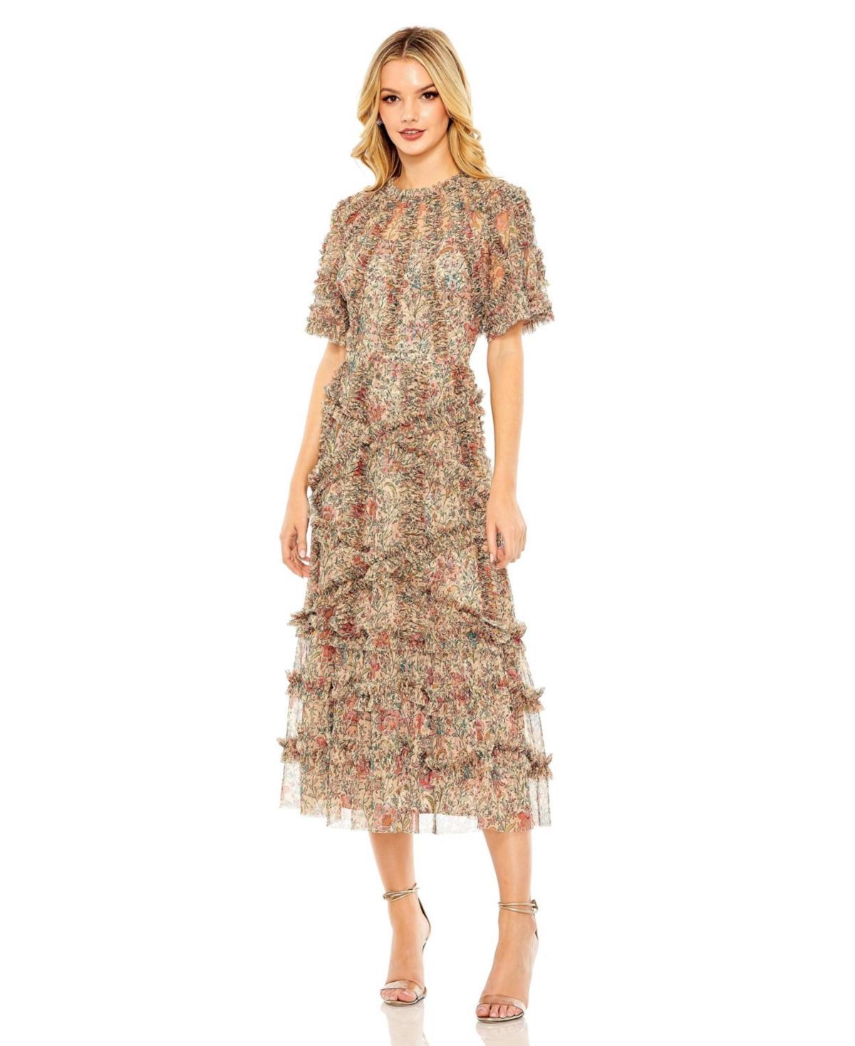 Womens Floral Flutter Sleeve Mesh Print Dress Product Image