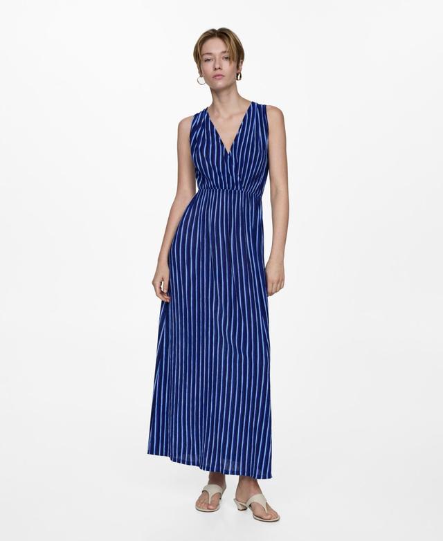 Mango Womens Bow Detail Stripe-Print Dress Product Image