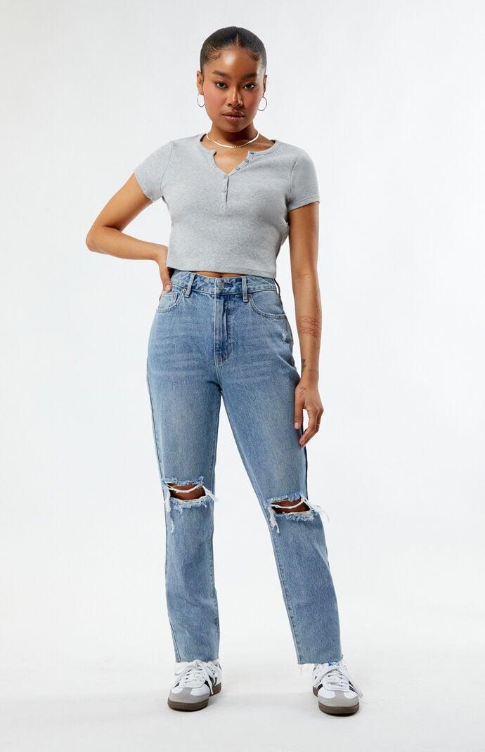 Women's Eco Ripped Mom Jeans - Product Image