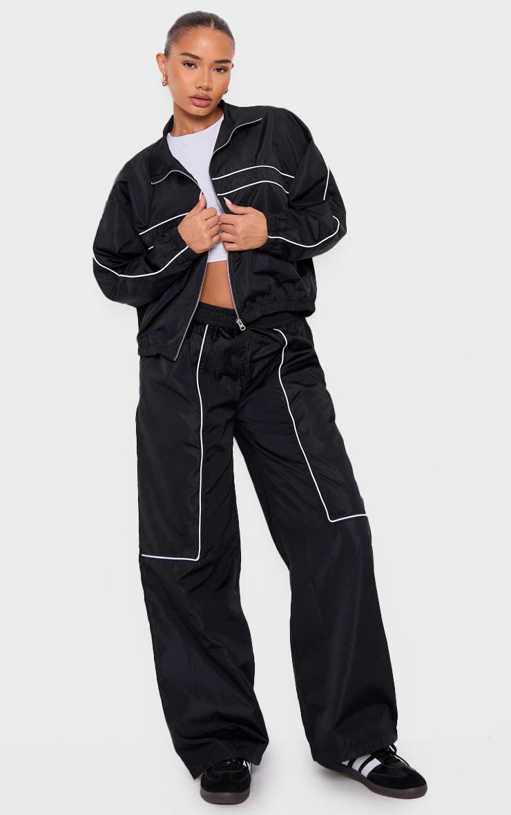 Petite Black Contrast Piping Shell Track Pants product image